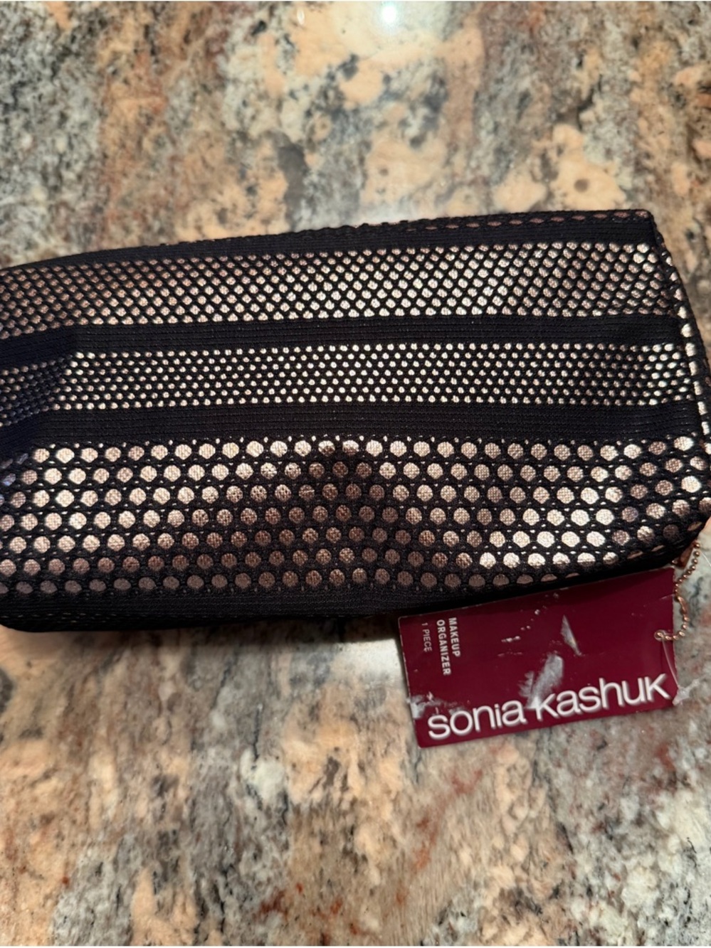 Sonia Kashuk Makeup Organizer Black metallic copper Nylon Two Zip Pockets Zipper